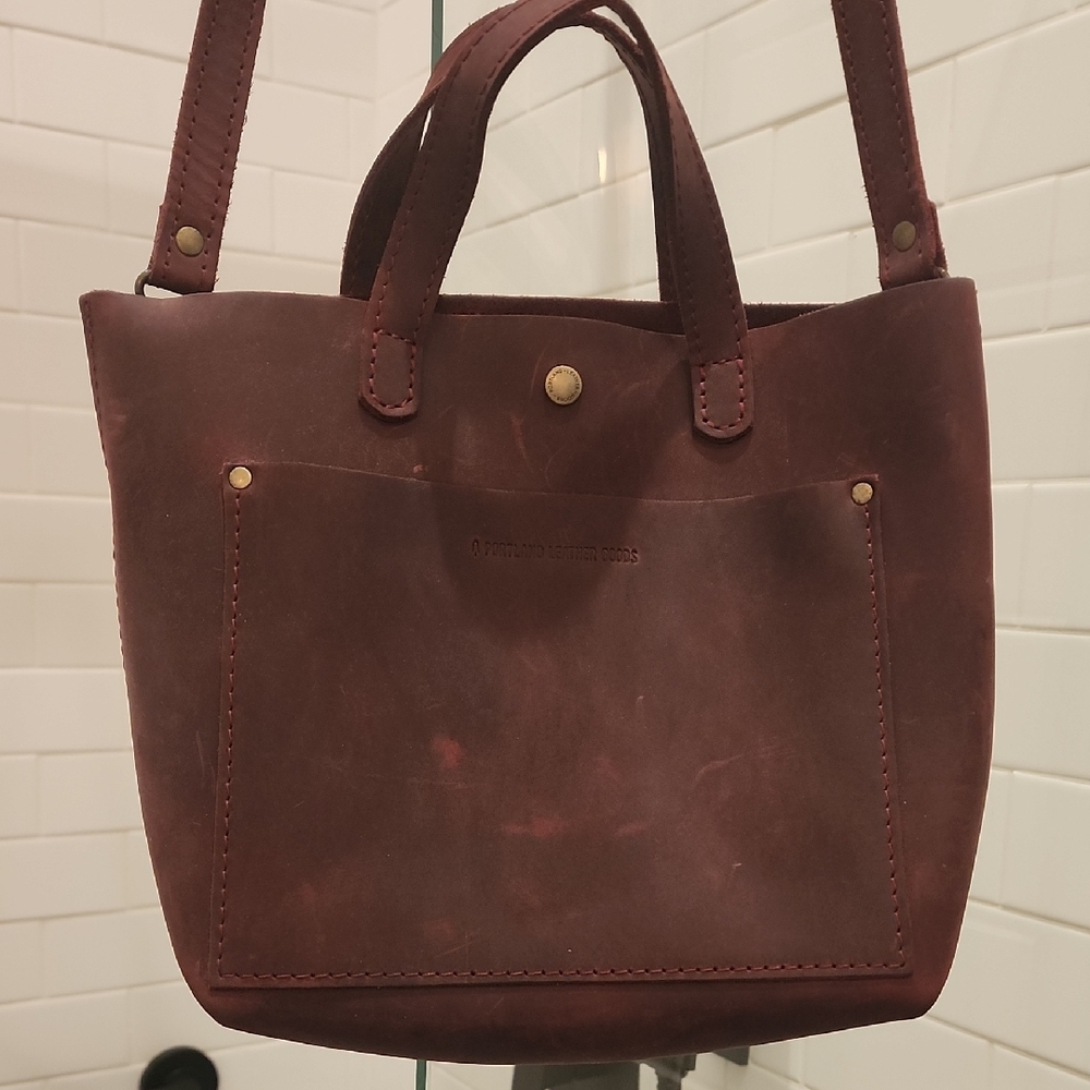 Portland Leather 100% Genuine Leather Mini Crossbody Tote Bag in Burgundy